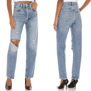 Agolde 90's Pinch Waist in Lineup Size 28 Distressed Button Fly Medium Wash